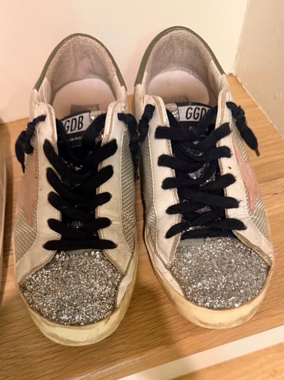 Golden Goose Women's Silver Glitter & Pink Star Sneakers